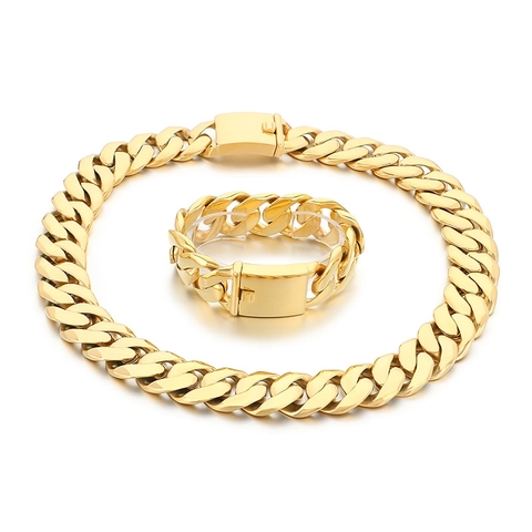 Collana E Bracciale A Maglia Cubana Hip Hop Acciaio Inossidabile 316L Catena Spessa Per Uomini Lucido Opaco