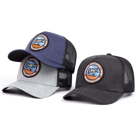 Vintage Trucker Hat Mesh Baseball Cap Adjustable Snapback Olympic National Park Embroidery Outdoor Sun Hat For Men Women