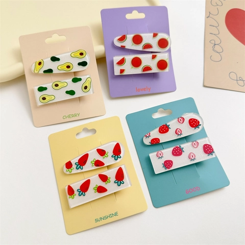 Pinces À Cheveux Bec De Canard Fruits Mignons Résine Acrylique Paillettes Motifs Avocat Fraise Pastèque Enfants Filles