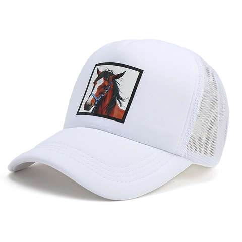 Cappellino Trucker in Rete con Toppa Cavallo Snapback Regolabile Traspirante Estivo Berretto Baseball per Uomo Donna
