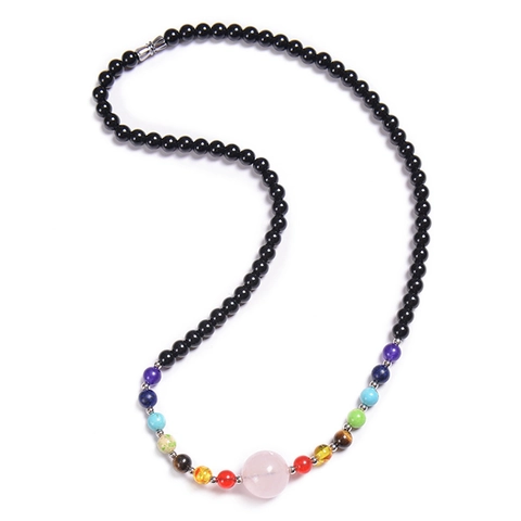 Chakra Beaded Necklace Natural Stone Tiger Eye Obsidian Rose Quartz Yoga Meditation Healing Jewelry For Men Women