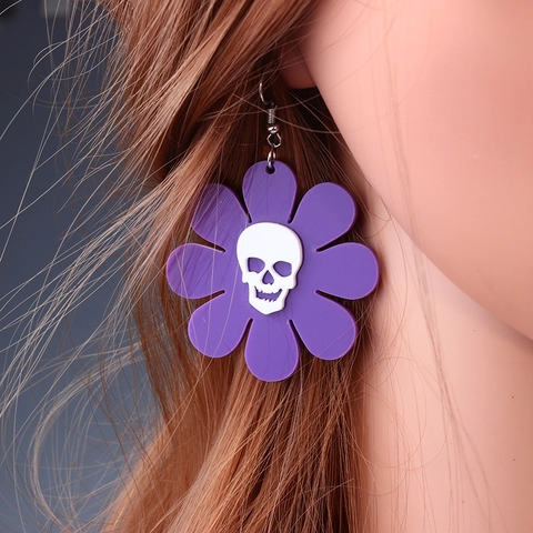 Halloween Acrylic Drop Earrings With Silver Earring Post Gothic Skull Frog Moth Potion Bottle Personality Jewelry For Women