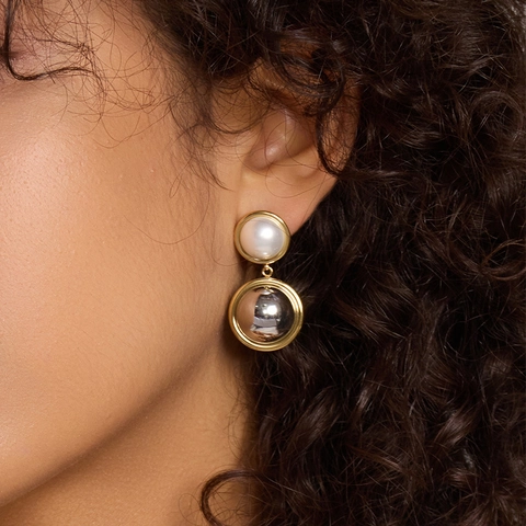 Orecchini A Pendente In Acciaio Inossidabile Con Künstliche Perle D'imitazione E Sfere Di Metallo Vintage Minimal