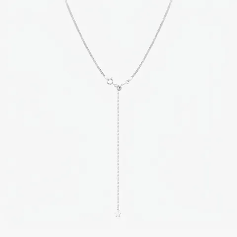 Collar De Plata De Ley 925 Colgante De Estrella Resplandeciente Cadena En Y Joyería Chic Minimalista Ajustable Mujer