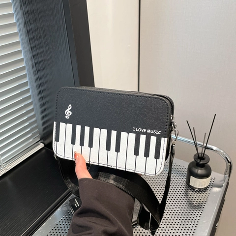 Borsa A Tracolla In Pelle PU Con Stampa Tastiera Di Pianoforte Tema Musicale Piccola Borsa Quadrata Con Tracolla Regolabile