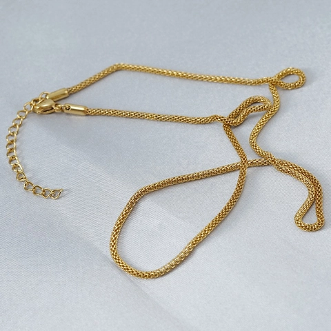 Mesh Chain Necklace 18K Gold Plated Stainless Steel Minimalist Round Net Link Jewelry Versatile Fashion For Unisex