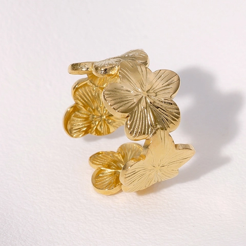 Anillos De Flores De Acero Inoxidable Para Mujeres Diseño Floral Retro Anillo De Dedo Ajustable Abierto Joyería Elegante