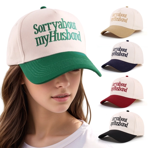 Gorra De Béisbol Bordada Sorry About My Husband Algodón Poliéster Color Contrastado Trucker Hat Retro Protección Solar Exterior