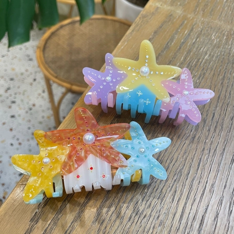 Starfish Hair Claw Clip Acetate Faux Artificial Pearl Rhinestone Large Shark Hairpin Beach Summer Sea Style Accessories For Women