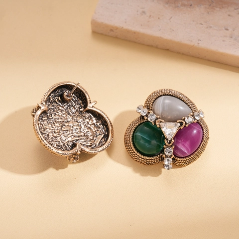 Retro Ohrstecker Bunt Harz Kunststein Legierung Strass Mit Silberohrstecker Vintage Geometrisch Damen