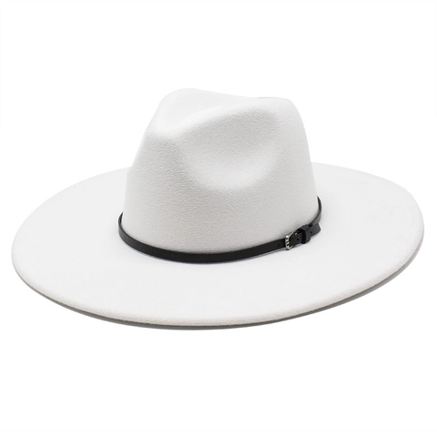 Wide Brim Fedora Hat Wool Felt Jazz Style With Leather Belt Buckle Vintage Elegant Fashion Accessories For Men Women
