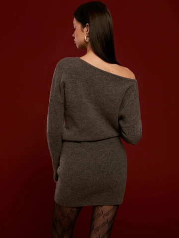 Gebreide Jurk Dames Eén Schouder Lange Mouwen Bodycon Effen Kleur Slim Fit Herfst Winter Elegant Midi
