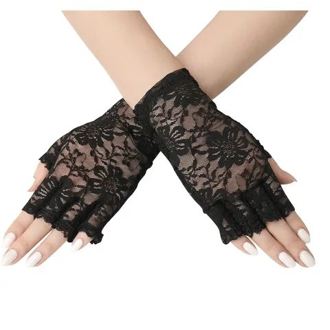 Guanti In Pizzo Senza Dita Da Donna Fiori Bordo Festonato Matrimonio Festa Ballo Accessoires Da Sera