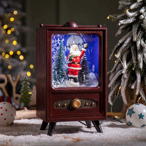 Christmas Snowing Lantern LED Lighted Musical Ornament Retro TV Street Lamp Decorative Festive Atmosphere Holiday Decor