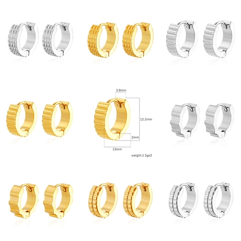 Pendientes De Aro De Acero Inoxidable Texturizado Baño De Oro 18K Patrón De Engranaje Joyería Geométrica Para Mujer