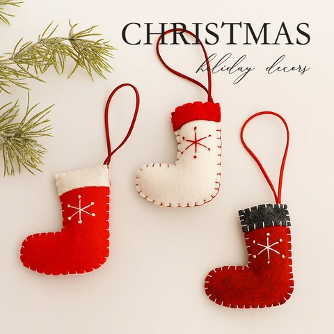 Christmas Stocking Ornaments Felt Snowflake Embroidery Tree Hanging Holiday Decorations
