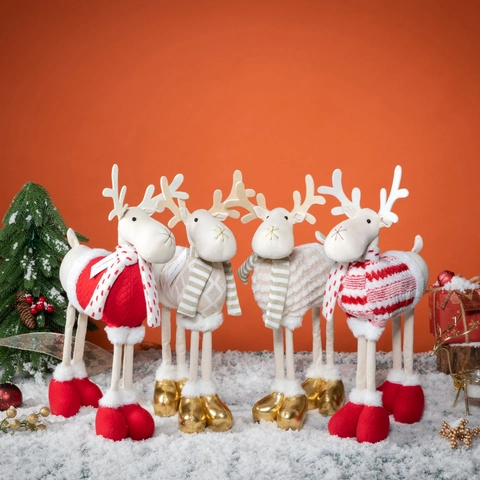 Ornements De Noël Renne En Peluche Figurines Debout Cerf À Longues Jambes Décoration Table Maison Tissu Tricot Artisanal
