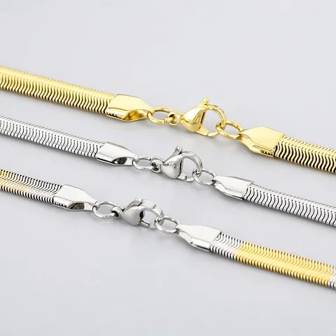 Collar De Cadena De Serpiente Plana De Acero Inoxidable Con Eslabones De Espiga Joyería De Moda Para Hombre