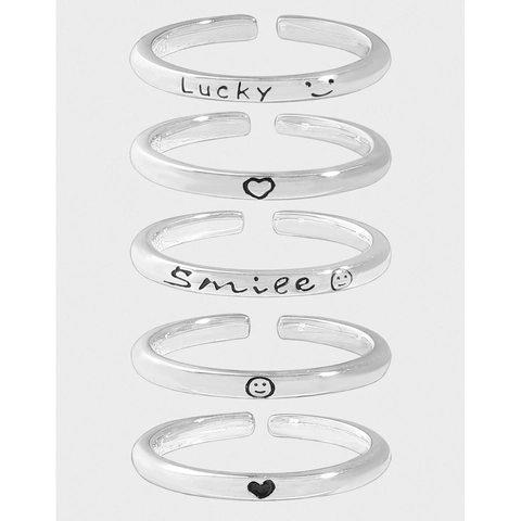 Anelli Aperti in Argento Sterling 925 da Donna Minimalisti Regolabili con Incisione Smile Heart Lucky Letter Gioielli Argento
