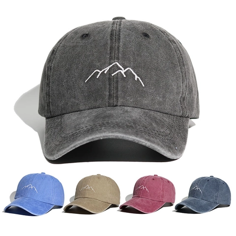 Cappello Da Baseball In Cotone Lavato Ricamo Montagna Stile Retrò Invecchiato Regolabile Sport All'aperto Protezione Solare Uomo Donna