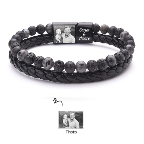 Men Double Layer Braided Leather And Natural Stone Beaded Bracelet With Magnetic Buckle Handmade Jewelry