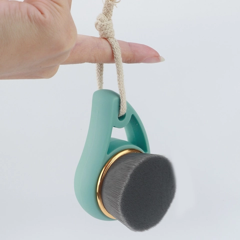 Manual Facial Cleansing Brush Soft Synthetic Fiber Bristles Wood Handle Portable Skin Care Tool For Deep Pore Cleaning And Makeup Removal Mint Green With Lanyard