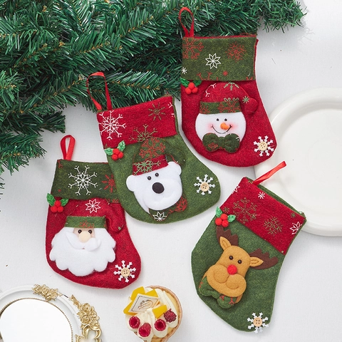 Christmas Stocking Decoration Non-Woven Hanging Ornament Santa Claus Snowman Reindeer Bear Holiday Party Atmosphere Decor