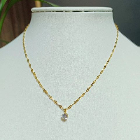 Minimalistische Hanger Ketting 18K Verguld Roestvrij Staal Enkele Ronde Zirkoon Zes Klauwen Sieraden Voor Dames