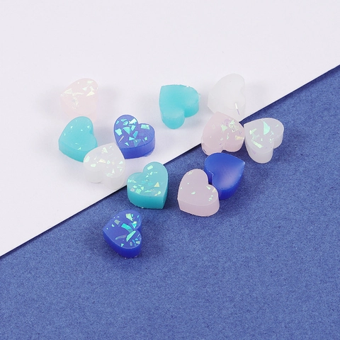 Breloques En Résine En Forme De Cœur Effet Aurora Pailleté Cabochons Brillants Pour La Fabrication De Bijoux Accessoires Faits Main Style Doux