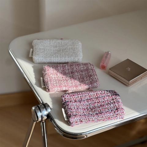 Tweed Gewebte Münzbörse Mini Tragbare Aufbewahrungstasche Reißverschluss Kleine Tasche Für Lippenstift Kopfhörer Täglich Reisen Für Damen