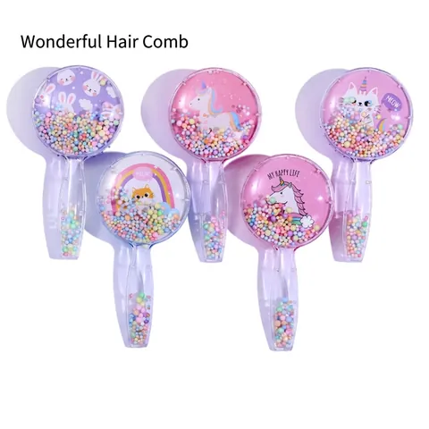 Spazzola Per Capelli Cartoni Animati Per Bambini Ragazze Cuscino D'Aria Trasparente Pettine Da Massaggio Con Palline Colorate Motivo Animali