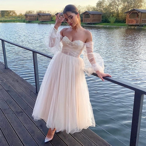 Robe De Soirée En Tulle Sans Bretelles Encolure Coeur Manches Bouffantes Amovibles Robe De Bal De Fête Formelle Pour Femmes