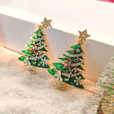 Kerstboom Sneeuwpop Rendier Oorknopjes Voor Dames Strass Kunstparel Emaille Feestelijke Sieraden Cadeau