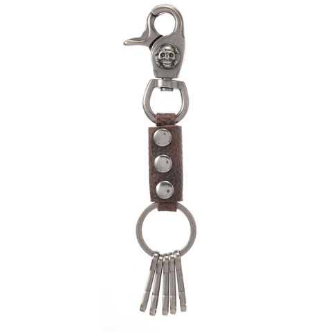 Vintage Totenkopf Leder Schlüsselanhänger Für Herren Punk Legierung Rindsleder Schlüsselring Mit Mehreren Haken Kreative Taille Hängendes Zubehör