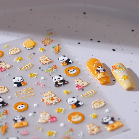 Adesivi Per Nail Art 5D Rilievo Goffrato Autoadesivo Cartone Animato Panda Coniglio Modelli Carino DIY Decorazione Manicure
