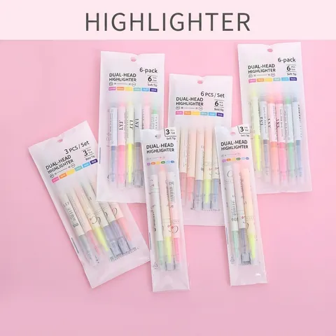 Double Headed Dual Color Highlighter Pens Colorful Marking Markers For School Students Office Supplies Stationery Plastic