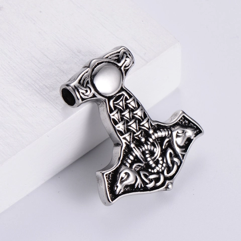 Thor's Hammer Mjölnir Pendant Necklace Solid 304 Stainless Steel Viking Amulet Nordic Mythology Goat Carving Jewelry Men