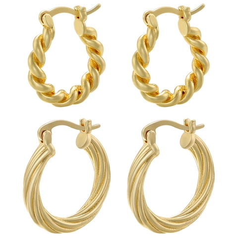 Boucles D'oreilles Créoles Torsadées Style Français Vintage Laiton Forme C Spirale Évidée Bijoux Pour Femmes