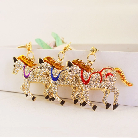 Portachiavi di Lusso con Cavallo da Corsa in Strass Lega di Zinco Smalto Animale Pendente per Borsa Donna Portachiavi in Cristallo Regalo