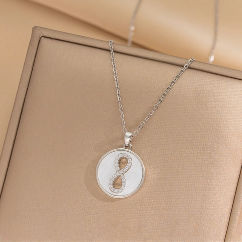 Collar Colgante Infinito 8 Acero Inoxidable Nácar Circón Incrustado Minimalista Joyería De Lujo Ligera Para Mujeres