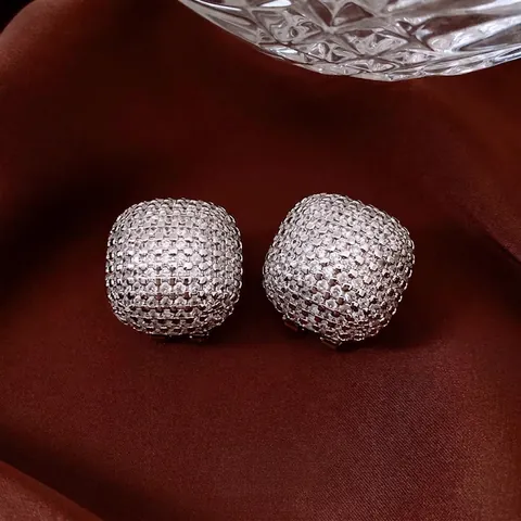 Geometric Round Square Zircon Stud Earrings With Silver Earring Post Copper Luxury Minimalist Fashion Jewelry For Women