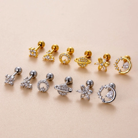 Edelstahl Kupfer Zirkon Tragus Piercing Stecker Blumen Wassertropfen Design Gewindeschraube Knorpel Ohrring Schmuck