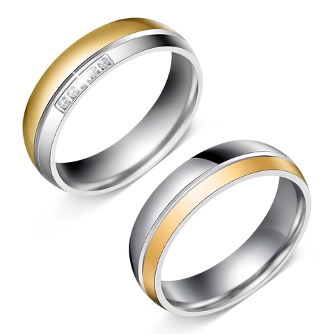 Mixed Color Stainless Steel Ring High Polished Cubic Zirconia Inlaid For Men Women Wedding Engagement Fashion Jewelry
