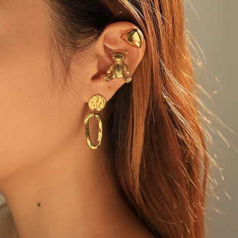 Boucles D'oreilles En Acier Inoxydable Plaqué Or Géométrique Ours Triangle Martelées Bijoux De Mode Pour Femmes