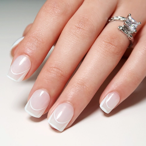 Unghie Finte Corte Quadrate French Tip Bianco Minimalista Nude Rosa Unghie Finte Con Colla Per Donne