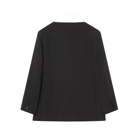 Women Blazer Jacket Contrast Color Block Scarf Collar Long Sleeve Single Button Casual Business Office Fashion