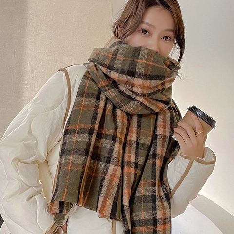 Grote Ruitjes Sjaal Voor Dames Dik Warm Winter Polyester Geweven Omslagdoek Met Kwastjes Mode