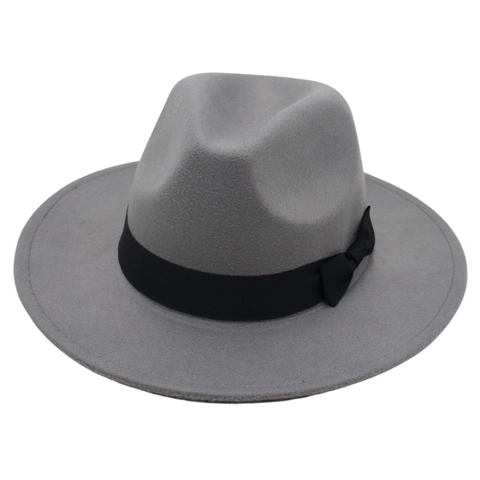 Vintage Fedora Hat Wool Felt Wide Brim With Black Ribbon Bowknot Elegant Jazz Cap For Men And Women