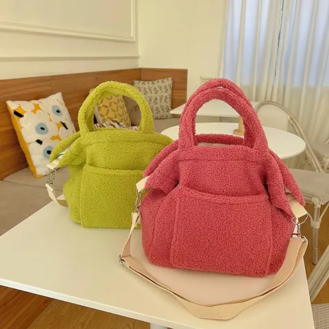 Women Plush Tote Bag Faux Lamb Wool Large Capacity Crossbody Handbag Casual Chic Shoulder Bag For Shopping Daily Travel
