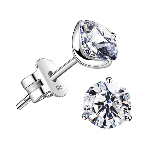 Rundschliff Zirkonia Ohrstecker Mit 925 Sterling Silver Earring Post Minimalistische Drei-Krallen-Schmuck Damen